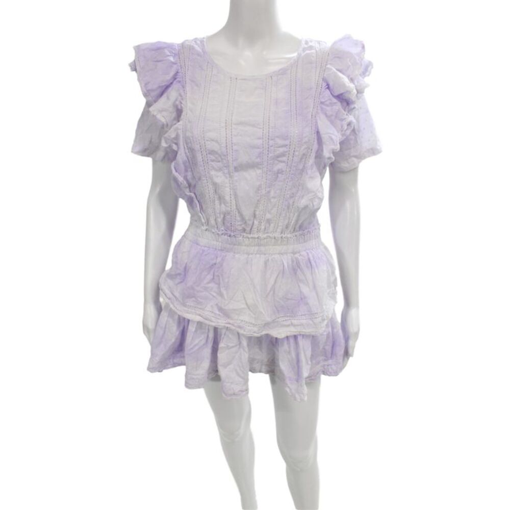 Love Shack Fancy Women Tie Dye Mini Dress Purple Cotton Scoop Neck Boho Size M